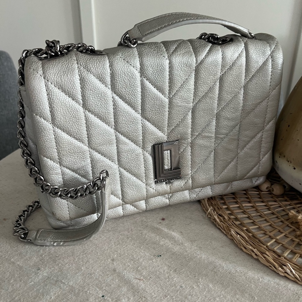 Karl Lagerfield Paris Lafayette Gray Heather Lurex Chain Strap Shoulder
